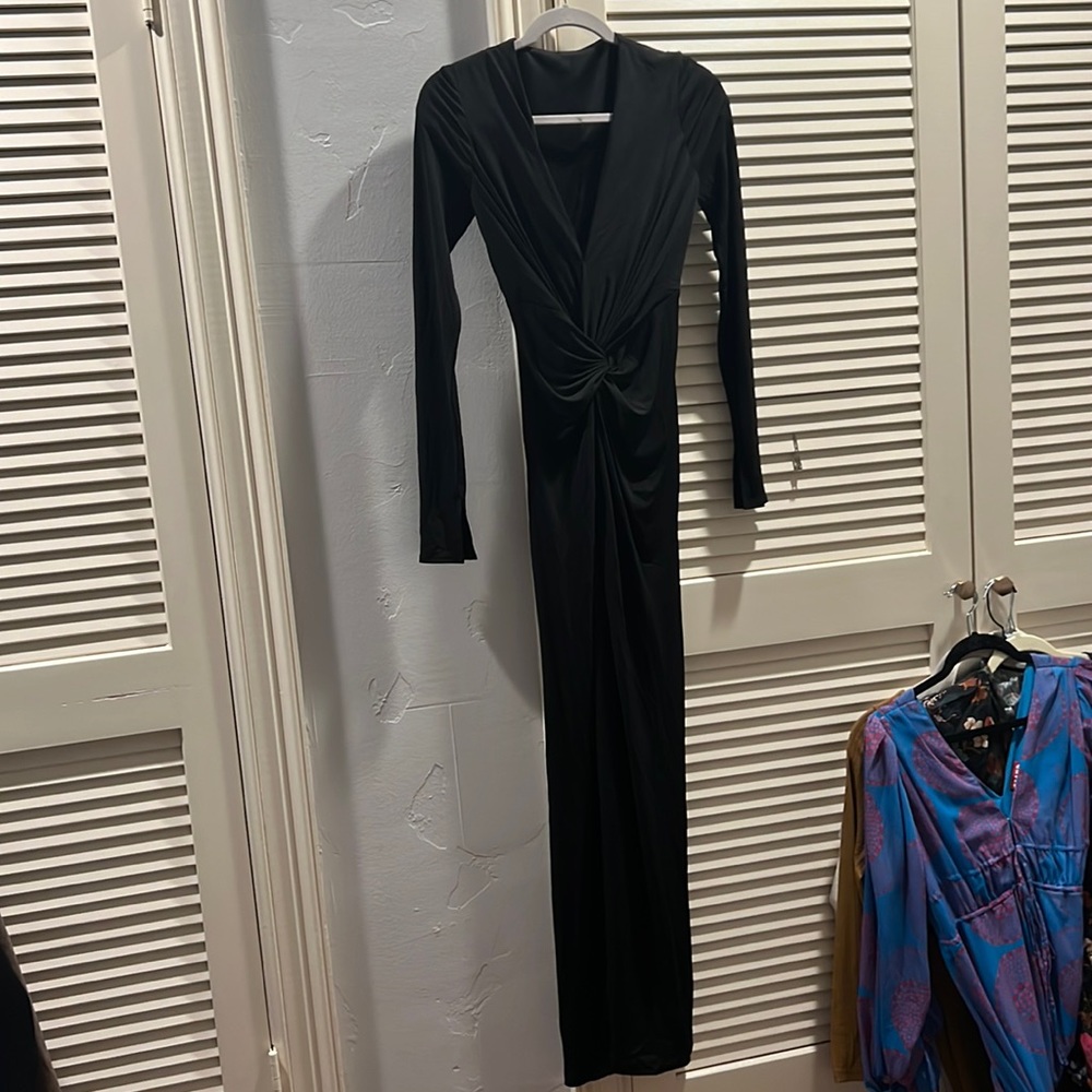 Katie May black long sleeve jersey dress with cut out in back